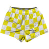Checkerboard 2.5 Inches Yellow Bright and White Womens & Girls Sport Shorts End Made In USA by Tribe Lacrosse