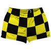Checkerboard 5 Inches Black and Yellow Shorty Short Gym Shorts 2.5" Inseam Made In USA by Tribe Lacrosse