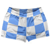 Checkerboard 5 Inches Blue Carolina and White Shorty Short Gym Shorts 2.5" Inseam Made In USA by Tribe Lacrosse