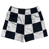 Checkerboard 5 Inches Blue Navy Almost Black and White Rugby Shorts Made In USA by Tribe Lacrosse