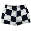 Checkerboard 5 Inches Blue Navy Almost Black and White Shorty Short Gym Shorts 2.5" Inseam Made In USA by Tribe Lacrosse