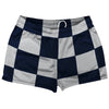 Checkerboard 5 Inches Blue Navy And Grey Medium Shorty Short Gym Shorts 2.5" Inseam Made In USA by Tribe Lacrosse