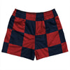 Checkerboard 5 Inches Blue Navy and Red Dark Rugby Shorts Made In USA by Tribe Lacrosse