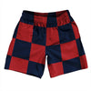 Checkerboard 5 Inches Blue Navy and Red Dark Soccer Shorts Made In USA by Tribe Lacrosse