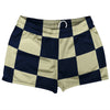 Checkerboard 5 Inches Blue Navy and Vegas Gold Shorty Short Gym Shorts 2.5" Inseam Made In USA by Tribe Lacrosse