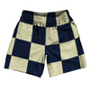 Checkerboard 5 Inches Blue Navy and Vegas Gold Soccer Shorts Made In USA by Tribe Lacrosse