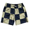 Checkerboard 5 Inches Blue Navy and Vegas Gold Swim Shorts 7" Made in USA by Tribe Lacrosse