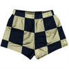 Checkerboard 5 Inches Blue Navy and Vegas Gold Womens & Girls Sport Shorts End Made In USA by Tribe Lacrosse