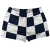 Checkerboard 5 Inches Blue Navy and White Shorty Short Gym Shorts 2.5" Inseam Made In USA by Tribe Lacrosse