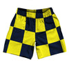 Checkerboard 5 Inches Blue Navy and Yellow Bright Athletic Running Fitness Exercise Shorts 7" Inseam Shorts Made In USA by Tribe Lacrosse