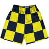 Checkerboard 5 Inches Blue Navy and Yellow Bright Lacrosse Shorts Made In USA by Tribe Lacrosse