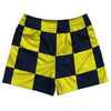 Checkerboard 5 Inches Blue Navy and Yellow Bright Rugby Shorts Made In USA by Tribe Lacrosse