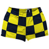 Checkerboard 5 Inches Blue Navy and Yellow Bright Shorty Short Gym Shorts 2.5" Inseam Made In USA by Tribe Lacrosse
