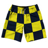 Checkerboard 5 Inches Blue Navy and Yellow Bright 10" Swim Shorts Made in USA by Tribe Lacrosse