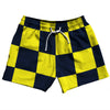 Checkerboard 5 Inches Blue Navy and Yellow Bright 5" Swim Shorts Made in USA by Tribe Lacrosse