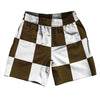 Checkerboard 5 Inches Brown Dark and White Athletic Running Fitness Exercise Shorts 7" Inseam Shorts Made In USA by Tribe Lacrosse