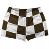 Checkerboard 5 Inches Brown Dark and White Shorty Short Gym Shorts 2.5" Inseam Made In USA by Tribe Lacrosse