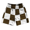 Checkerboard 5 Inches Brown Dark and White Soccer Shorts Made In USA by Tribe Lacrosse