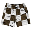 Checkerboard 5 Inches Brown Dark and White Swim Shorts 7" Made in USA by Tribe Lacrosse