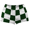 Checkerboard 5 Inches Green Forest and White Shorty Short Gym Shorts 2.5" Inseam Made In USA by Tribe Lacrosse
