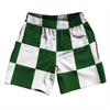 Checkerboard 5 Inches Green Hunter and White Athletic Running Fitness Exercise Shorts 7" Inseam Shorts Made In USA by Tribe Lacrosse