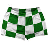 Checkerboard 5 Inches Green Kelly and White Shorty Short Gym Shorts 2.5" Inseam Made In USA by Tribe Lacrosse