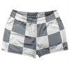 Checkerboard 5 Inches Grey Dark and White Shorty Short Gym Shorts 2.5" Inseam Made In USA by Tribe Lacrosse