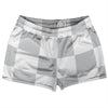 Checkerboard 5 Inches Grey Medium and White Shorty Short Gym Shorts 2.5" Inseam Made In USA by Tribe Lacrosse
