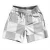 Checkerboard 5 Inches Grey Medium and White Soccer Shorts Made In USA by Tribe Lacrosse