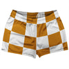 Checkerboard 5 Inches Orange Burnt and White Shorty Short Gym Shorts 2.5" Inseam Made In USA by Tribe Lacrosse