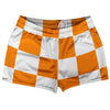 Checkerboard 5 Inches Orange Tennessee and White Shorty Short Gym Shorts 2.5" Inseam Made In USA by Tribe Lacrosse