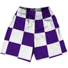 Checkerboard 5 Inches Purple Lakers and White Lacrosse Shorts Made In USA by Tribe Lacrosse