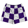Checkerboard 5 Inches Purple Lakers and White Rugby Shorts Made In USA by Tribe Lacrosse