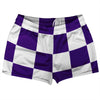 Checkerboard 5 Inches Purple Lakers and White Shorty Short Gym Shorts 2.5" Inseam Made In USA by Tribe Lacrosse
