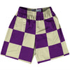 Checkerboard 5 Inches Purple Medium and Vegas Gold Lacrosse Shorts Made In USA by Tribe Lacrosse