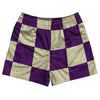 Checkerboard 5 Inches Purple Medium and Vegas Gold Rugby Shorts Made In USA by Tribe Lacrosse