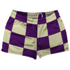 Checkerboard 5 Inches Purple Medium and Vegas Gold Shorty Short Gym Shorts 2.5" Inseam Made In USA by Tribe Lacrosse