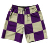 Checkerboard 5 Inches Purple Medium and Vegas Gold 10" Swim Shorts Made in USA by Tribe Lacrosse