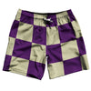 Checkerboard 5 Inches Purple Medium and Vegas Gold Swim Shorts 7" Made in USA by Tribe Lacrosse