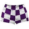Checkerboard 5 Inches Purple Medium and White Shorty Short Gym Shorts 2.5" Inseam Made In USA by Tribe Lacrosse