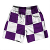 Checkerboard 5 Inches Purple Medium and White Soccer Shorts Made In USA by Tribe Lacrosse