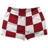 Checkerboard 5 Inches Red Cardinal and White Shorty Short Gym Shorts 2.5" Inseam Made In USA by Tribe Lacrosse
