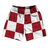 Checkerboard 5 Inches Red Cardinal and White Soccer Shorts Made In USA by Tribe Lacrosse