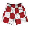 Checkerboard 5 Inches Red Dark and White Athletic Running Fitness Exercise Shorts 7" Inseam Shorts Made In USA by Tribe Lacrosse
