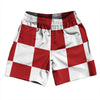 Checkerboard 5 Inches Red Dark and White Soccer Shorts Made In USA by Tribe Lacrosse