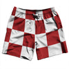 Checkerboard 5 Inches Red Dark and White Swim Shorts 7" Made in USA by Tribe Lacrosse
