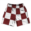 Checkerboard 5 Inches Red Maroon and White Athletic Running Fitness Exercise Shorts 7" Inseam Shorts Made In USA by Tribe Lacrosse