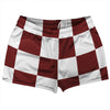 Checkerboard 5 Inches Red Maroon and White Shorty Short Gym Shorts 2.5" Inseam Made In USA by Tribe Lacrosse
