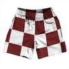 Checkerboard 5 Inches Red Maroon and White Soccer Shorts Made In USA by Tribe Lacrosse