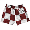 Checkerboard 5 Inches Red Maroon and White 5" Swim Shorts Made in USA by Tribe Lacrosse